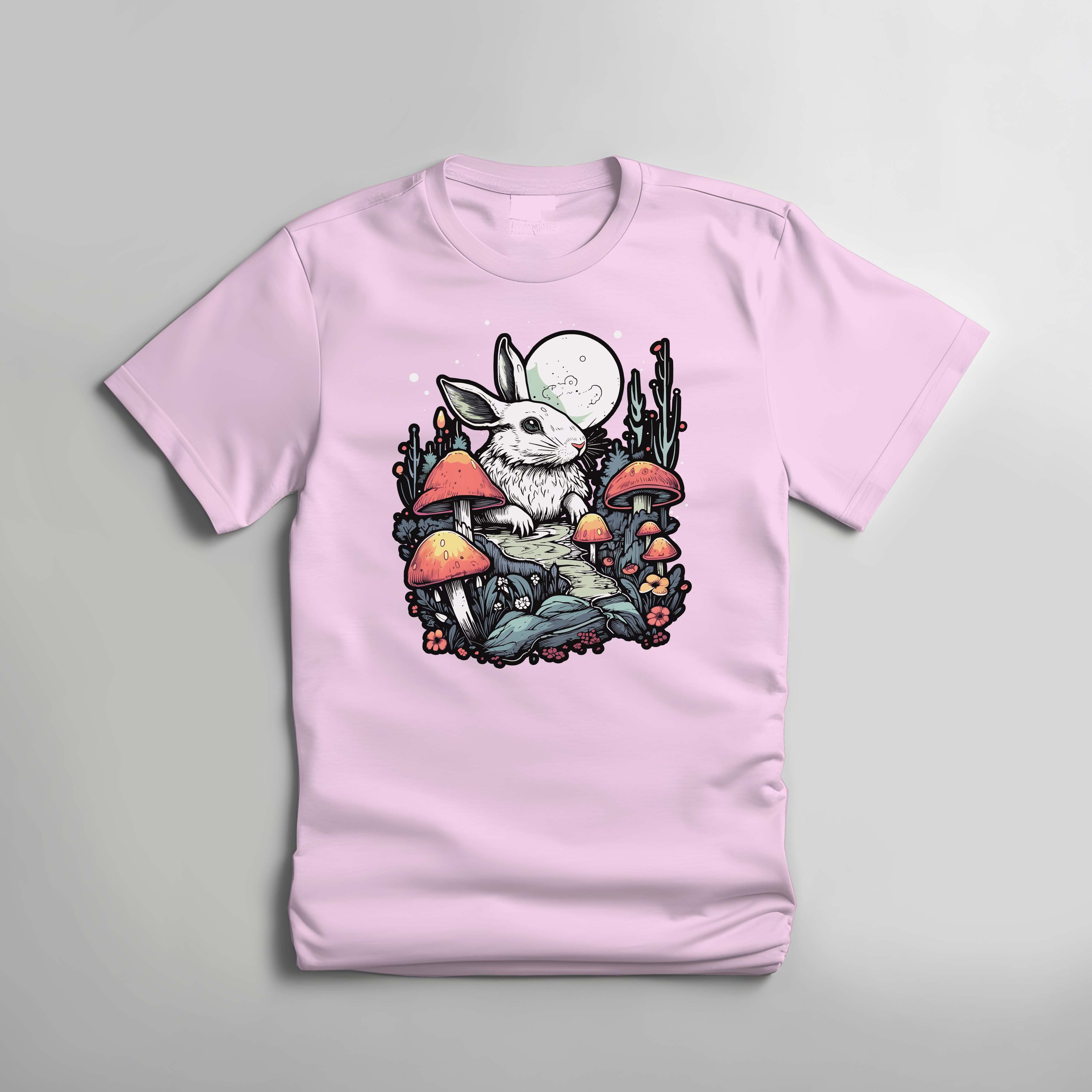 Mushroomcore Rabbit T-shirt - Light Pink