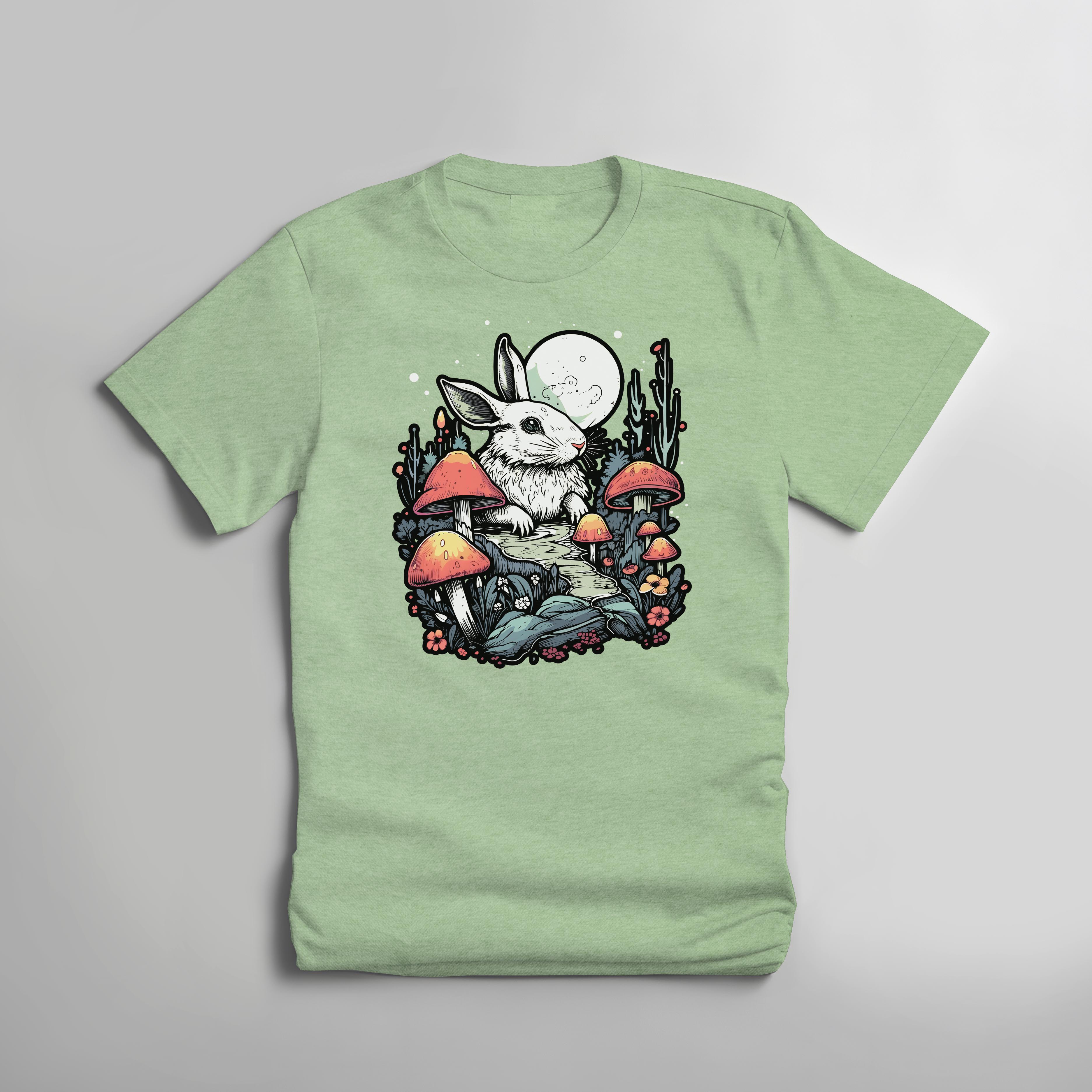 Mushroomcore Rabbit T-shirt - Heather Green