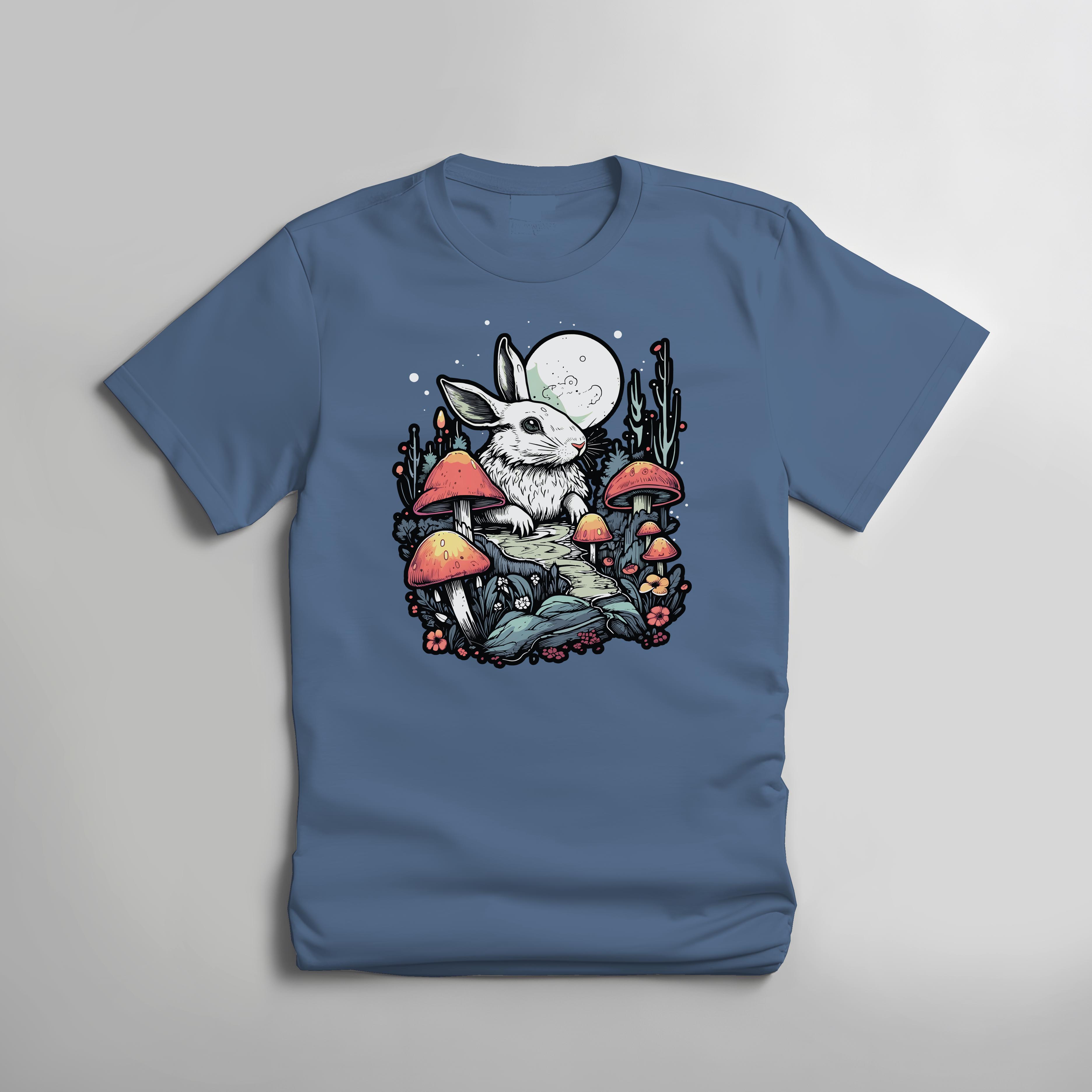 Mushroomcore Rabbit T-shirt - Indigo Blue