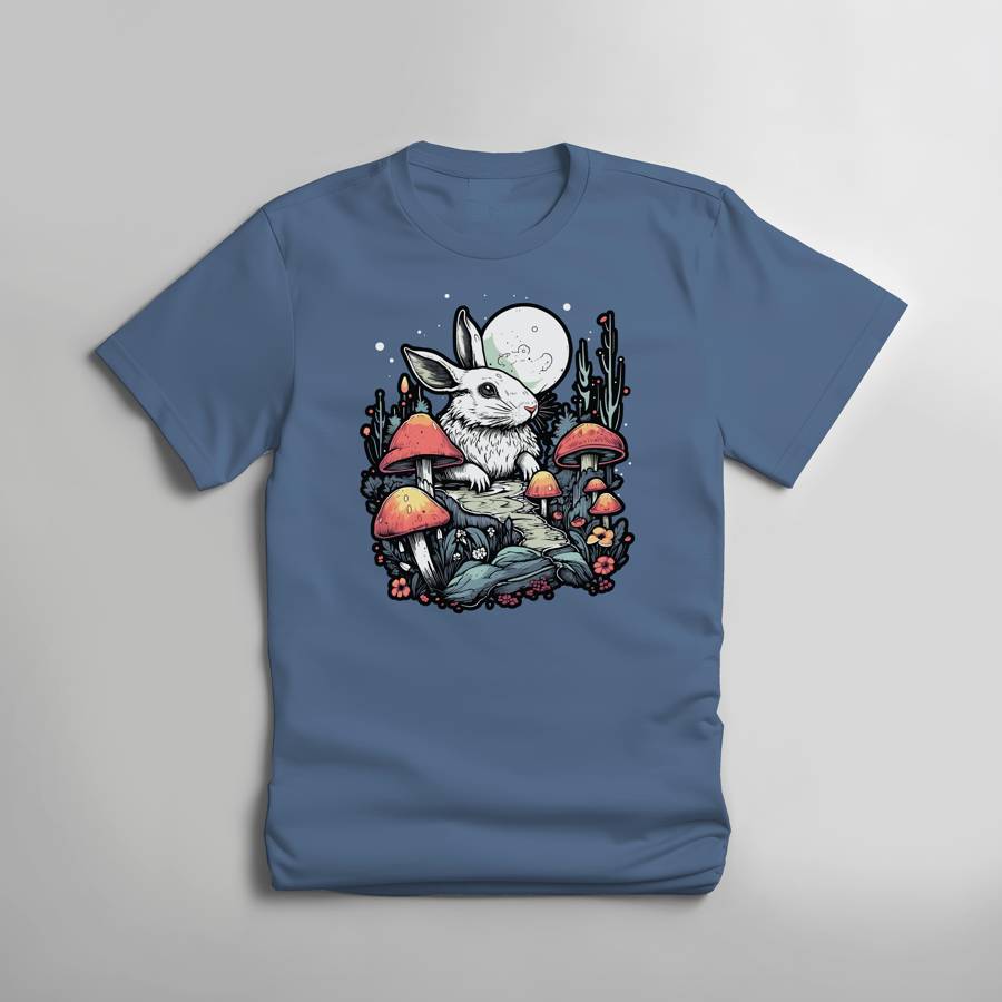 Mushroomcore Rabbit T-shirt - Indigo Blue