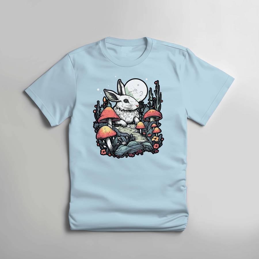 Mushroomcore Rabbit T-shirt - Light Blue