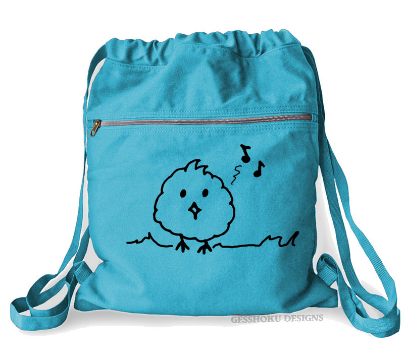 Kawaii Musical Bird Cinch Backpack - Aqua Blue