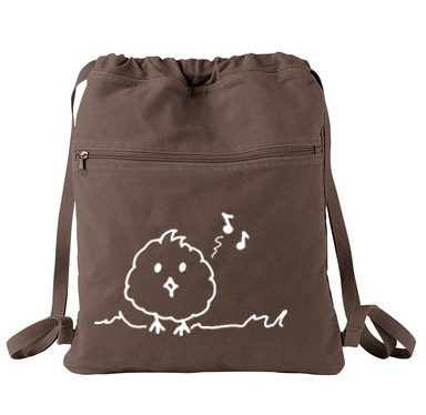 Kawaii Musical Bird Cinch Backpack - Brown