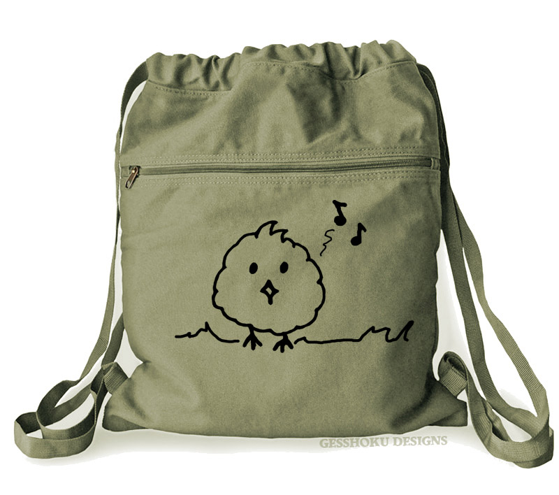 Kawaii Musical Bird Cinch Backpack - Khaki Green