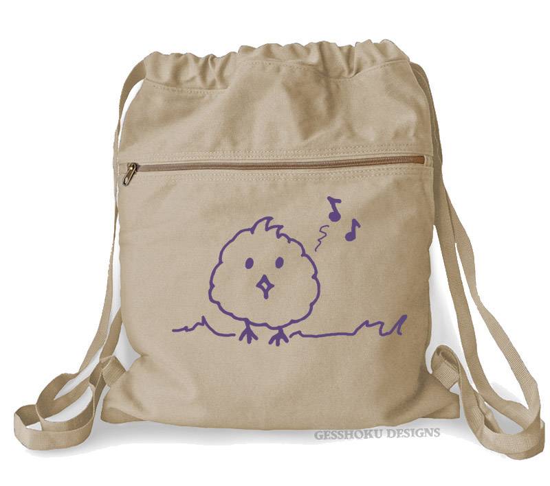 Kawaii Musical Bird Cinch Backpack - Natural