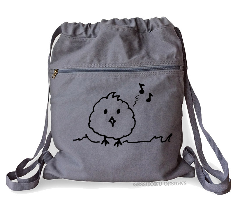 Kawaii Musical Bird Cinch Backpack - Smoke Grey