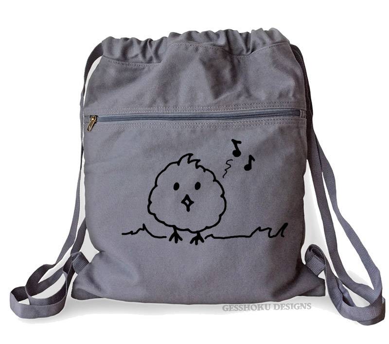 Kawaii Musical Bird Cinch Backpack - Smoke Grey