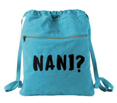 Nani? Cinch Backpack (text version) - Aqua Blue