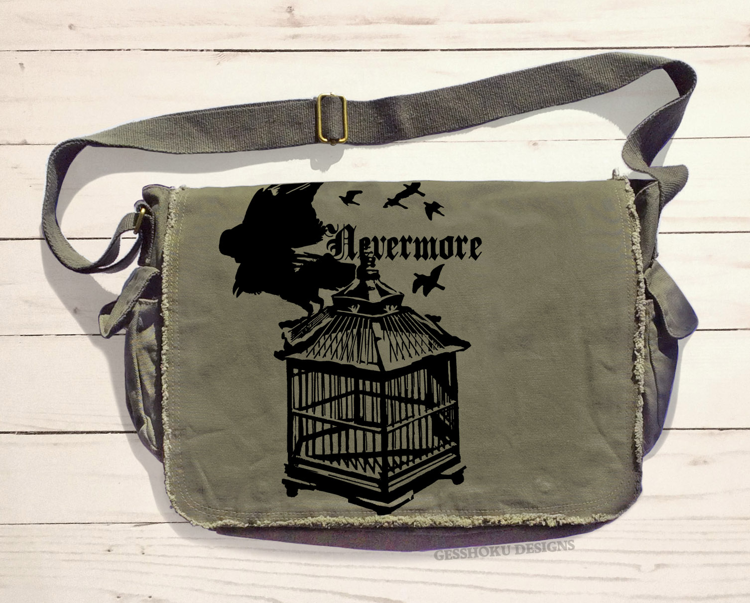 Nevermore: Raven's Cage Messenger Bag - Khaki Green