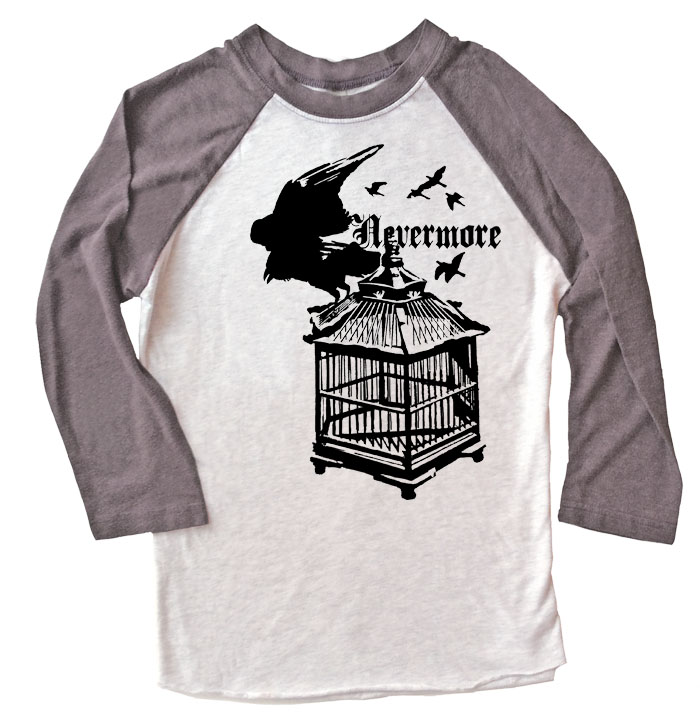 Nevermore: Raven's Cage Raglan T-shirt - Grey/White