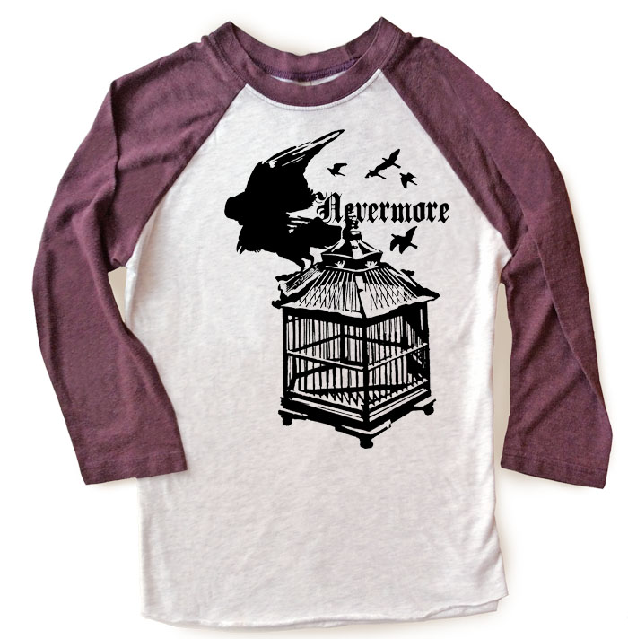 Nevermore: Raven's Cage Raglan T-shirt - Vintage Purple/White