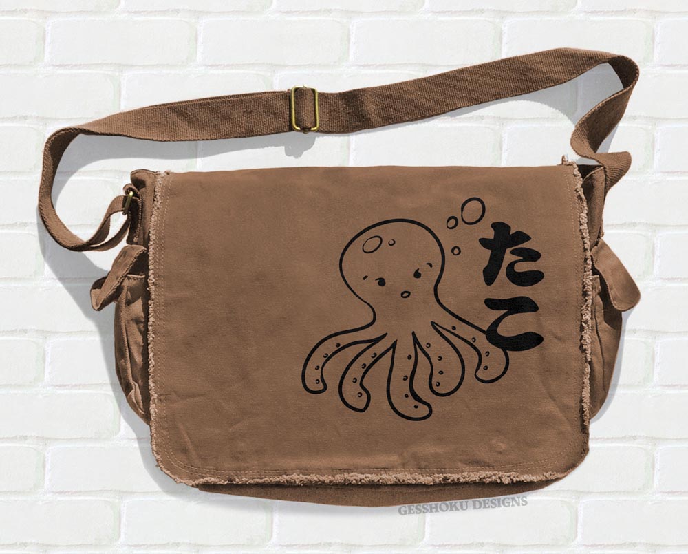 I Love TAKO - Kawaii Octopus Messenger Bag - Brown