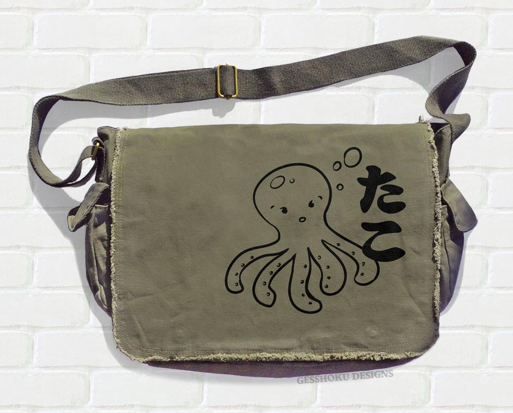 I Love TAKO - Kawaii Octopus Messenger Bag - Khaki Green
