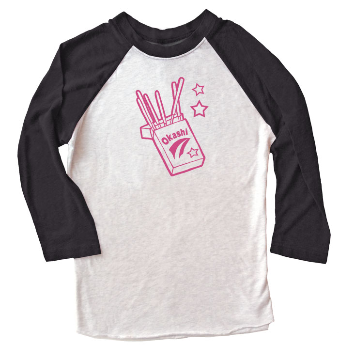 Okashi Kawaii Candy Raglan T-shirt 3/4 Sleeve - Black/White