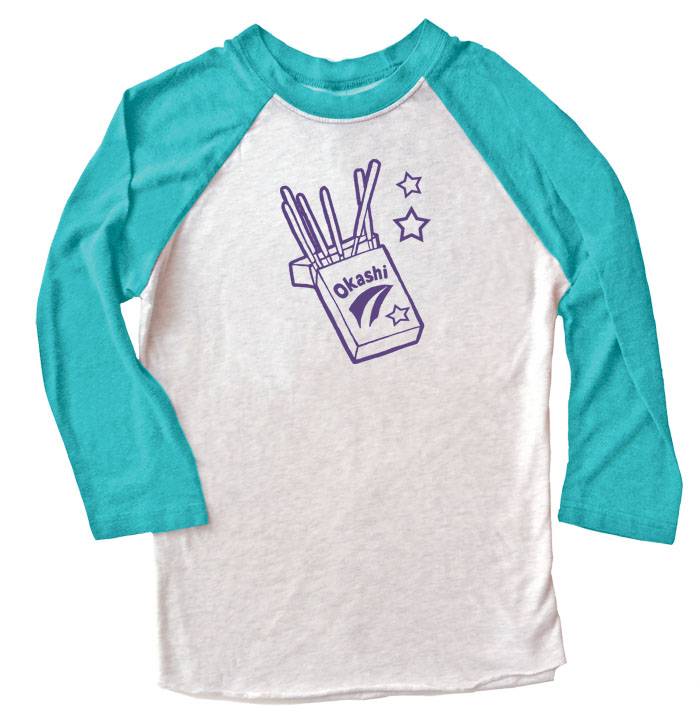 Okashi Kawaii Candy Raglan T-shirt 3/4 Sleeve - Teal/White