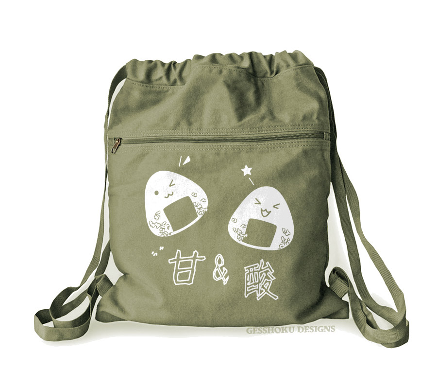 Onigiri Rice Balls Cinch Backpack - Khaki Green