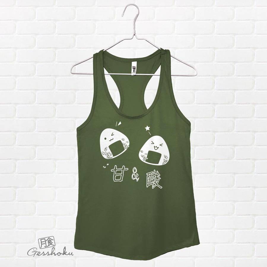 Onigiri Rice Balls Flowy Tank Top - Olive Green