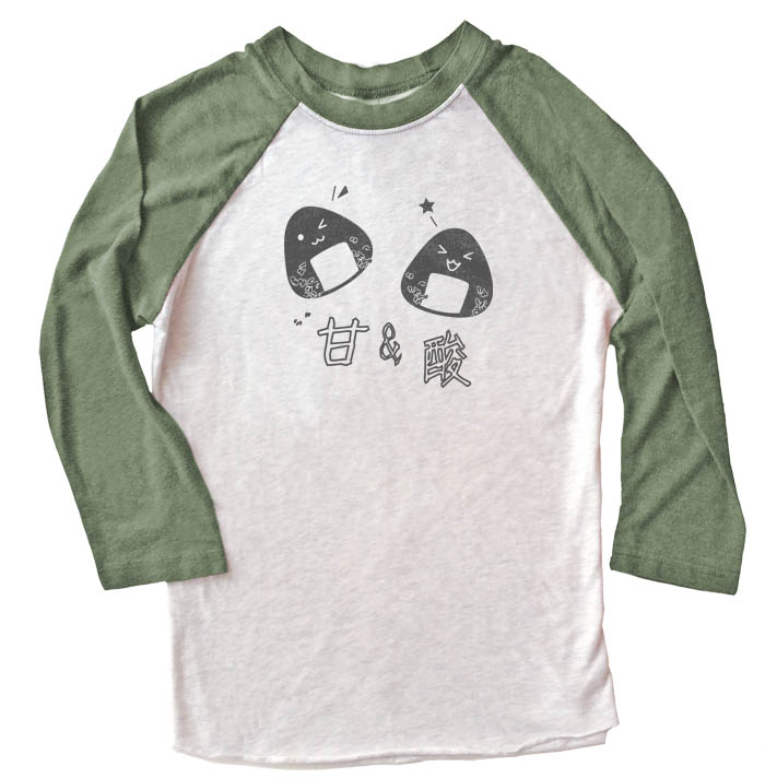 Onigiri Rice Balls Raglan T-shirt - Olive/White