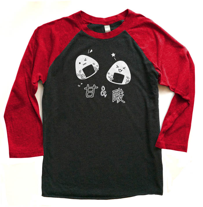 Onigiri Rice Balls Raglan T-shirt - Red/Black