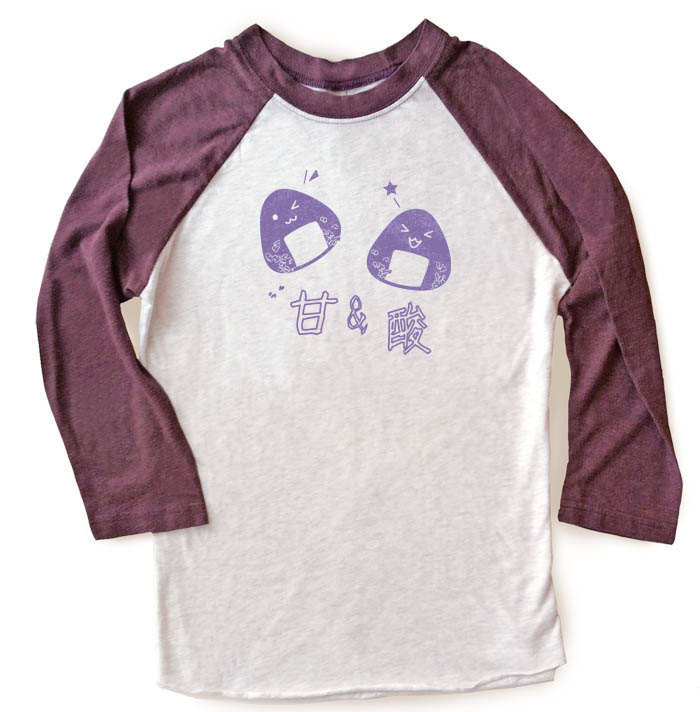 Onigiri Rice Balls Raglan T-shirt - Vintage Purple/White