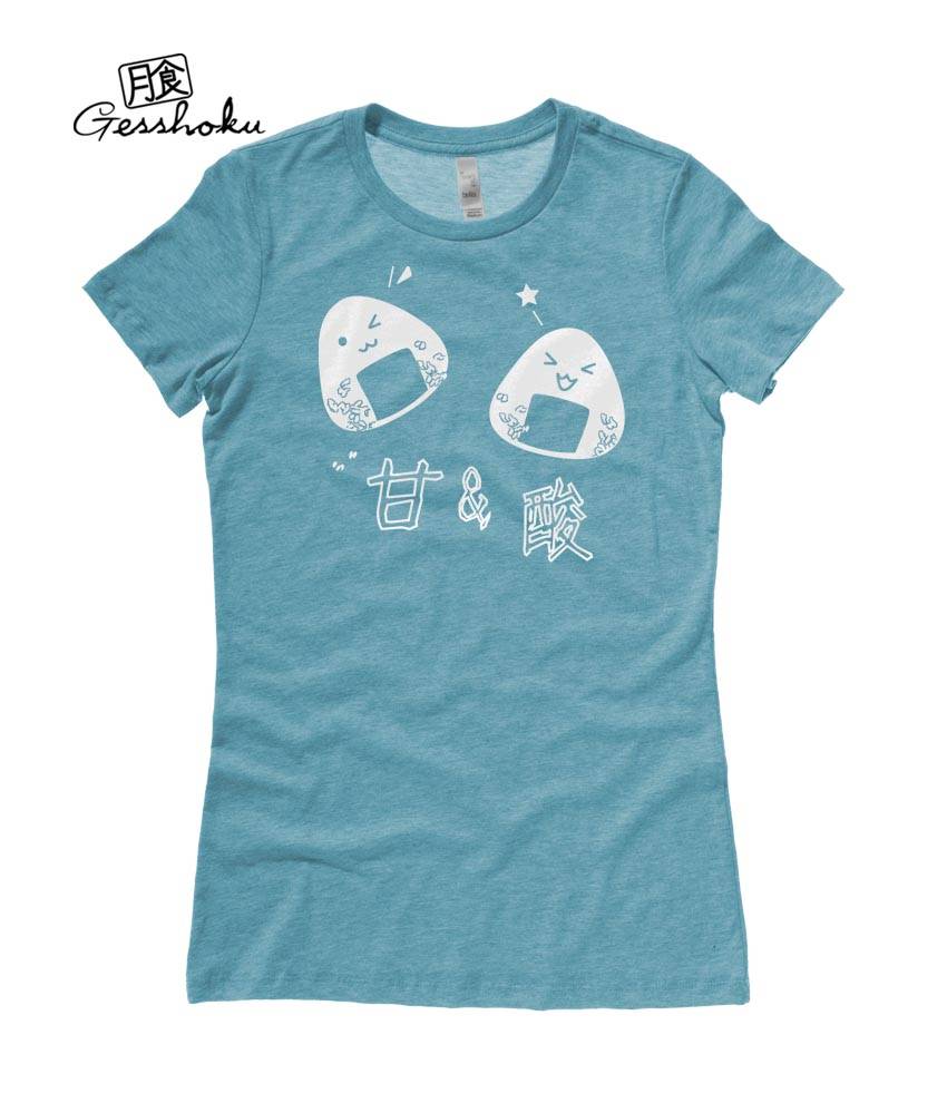 Onigiri Rice Balls Ladies T-shirt - Heather Aqua