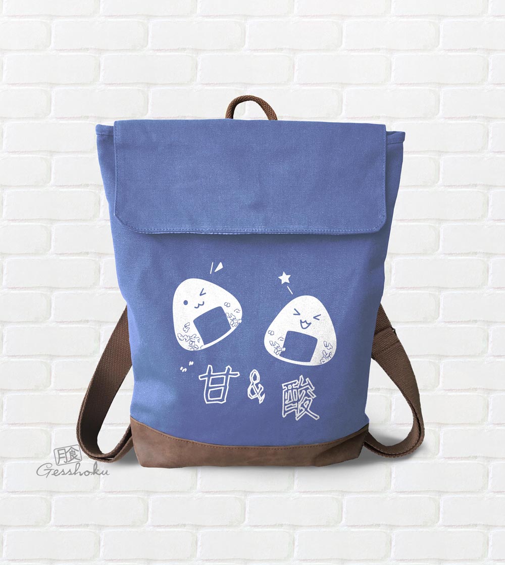 Onigiri Rice Balls Canvas Zippered Rucksack - Blue