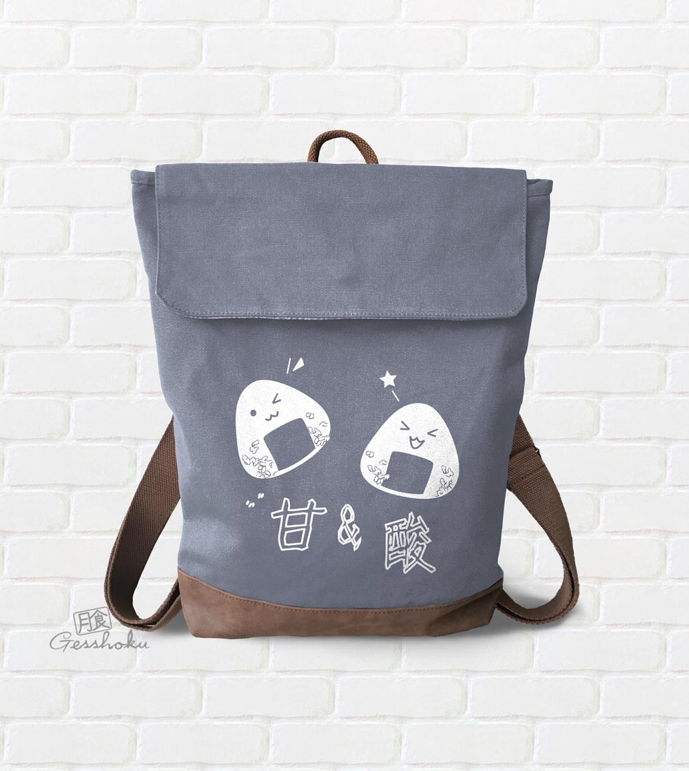 Onigiri Rice Balls Canvas Zippered Rucksack - Smoke Grey