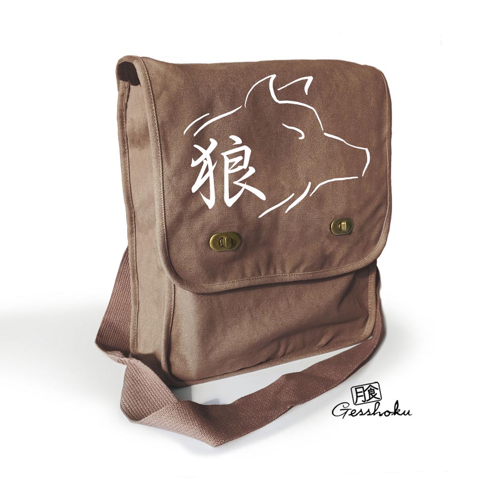 Ookami Wolf Kanji Field Bag - Brown