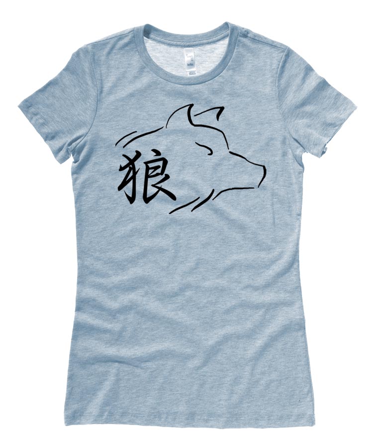 Ookami Wolf Kanji Ladies T-shirt - Heather Blue
