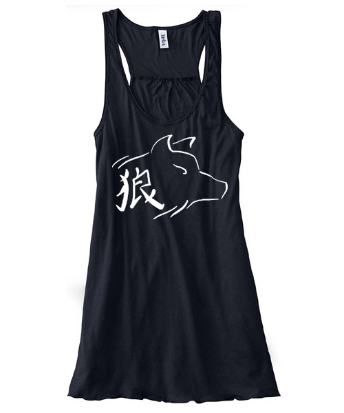 Ookami Wolf Flowy Tank Top - Black