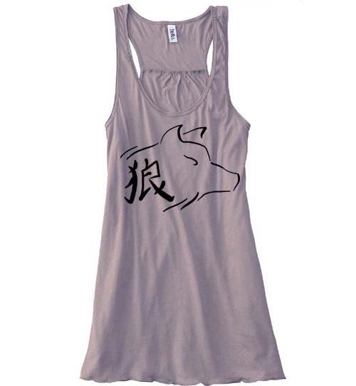 Ookami Wolf Flowy Tank Top - Brown