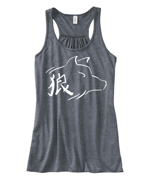 Ookami Wolf Flowy Tank Top - Charcoal Grey