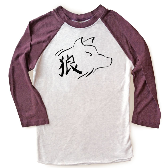 Ookami Wolf Raglan T-shirt 3/4 Sleeve - Vintage Purple/White