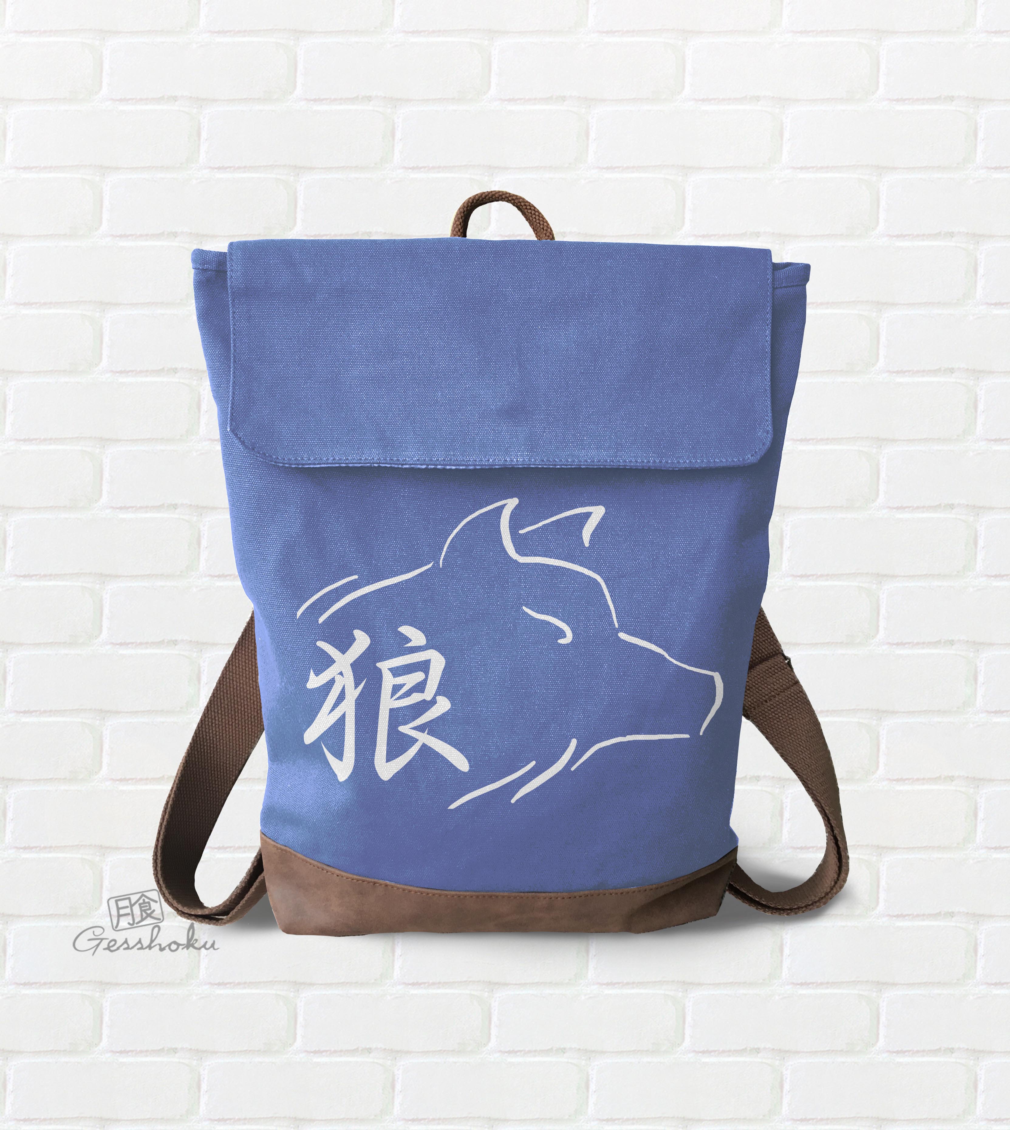 Ookami Wolf Canvas Zippered Rucksack - Blue