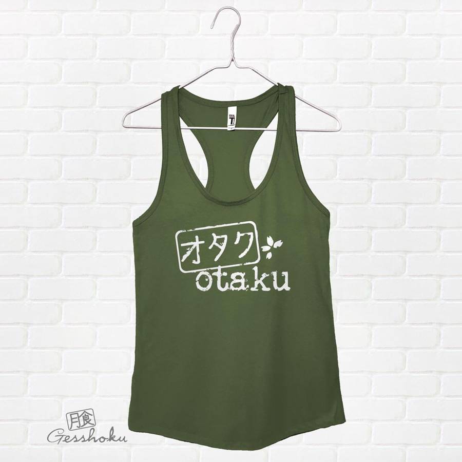 Otaku Stamp Flowy Tank Top - Olive Green