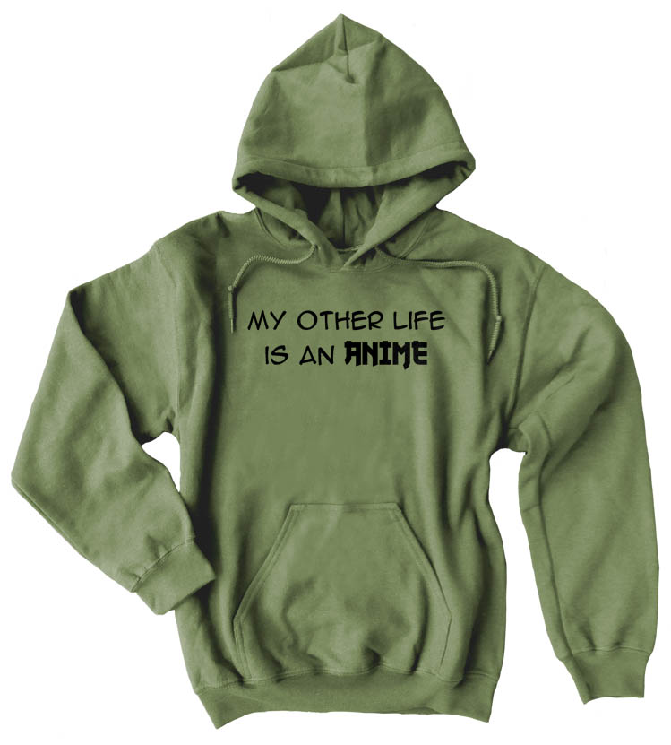 My Other Life is an Anime Pullover Hoodie - Olive Green