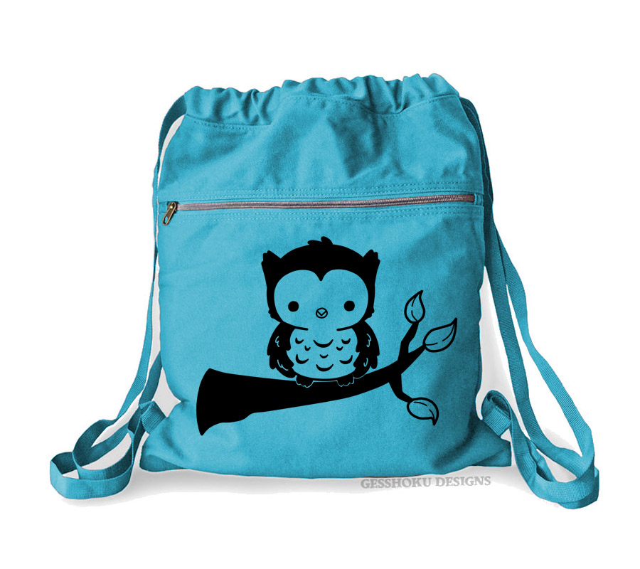 Fluffy Owl Cinch Backpack - Aqua Blue