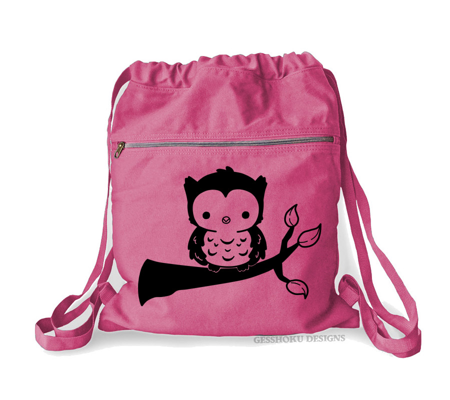 Fluffy Owl Cinch Backpack - Raspberry