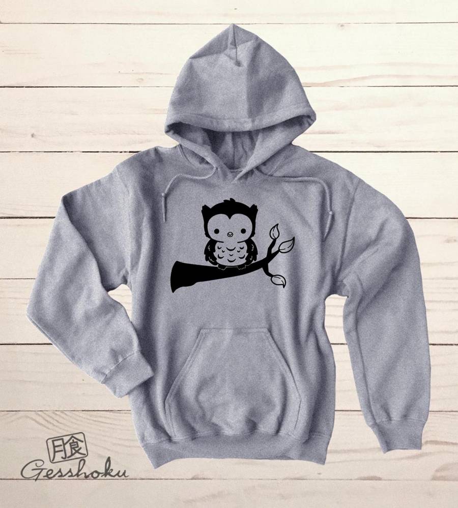 Fluffy Owl Pullover Hoodie - Light Grey