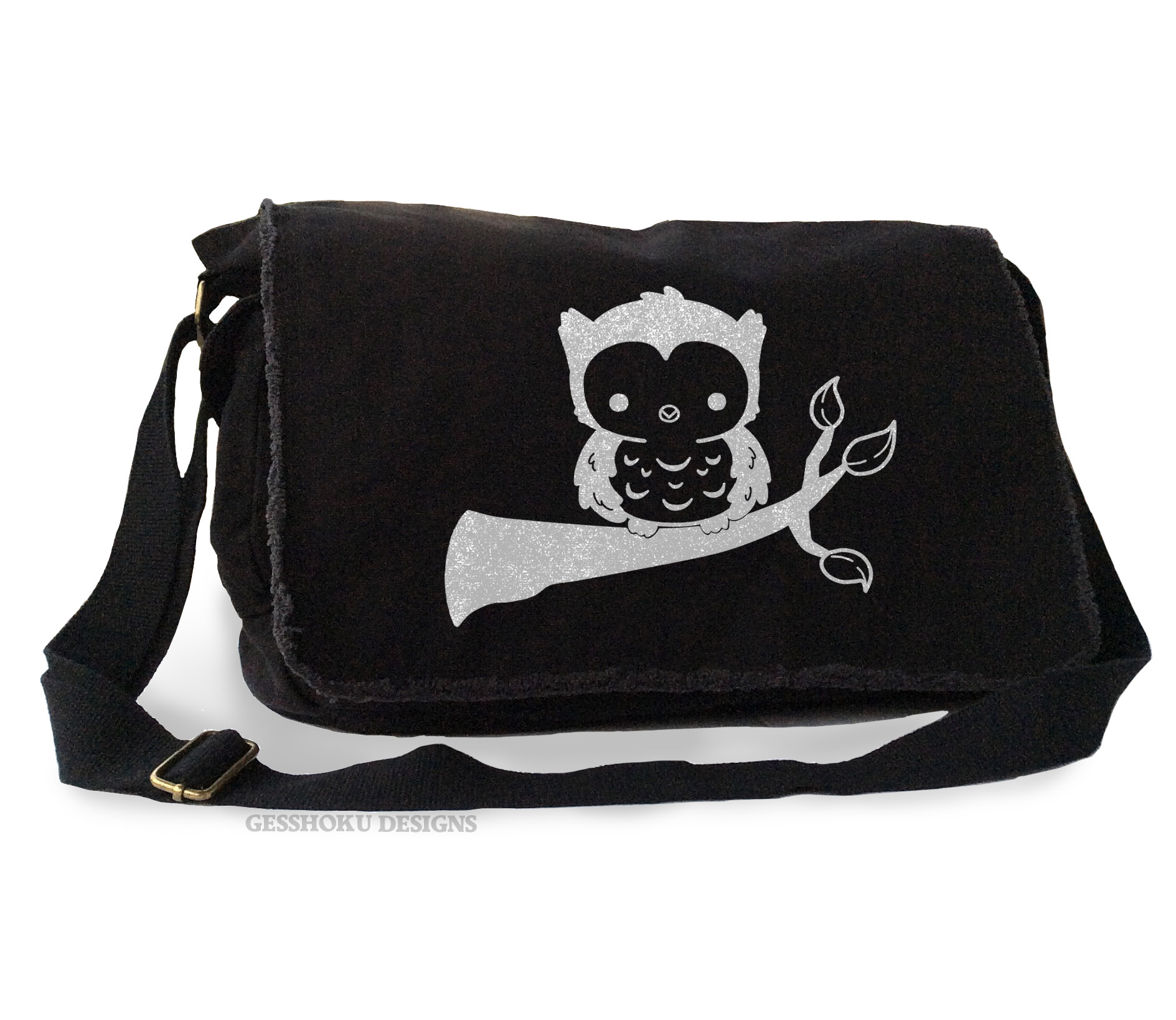 Fluffy Owl Messenger Bag - Black