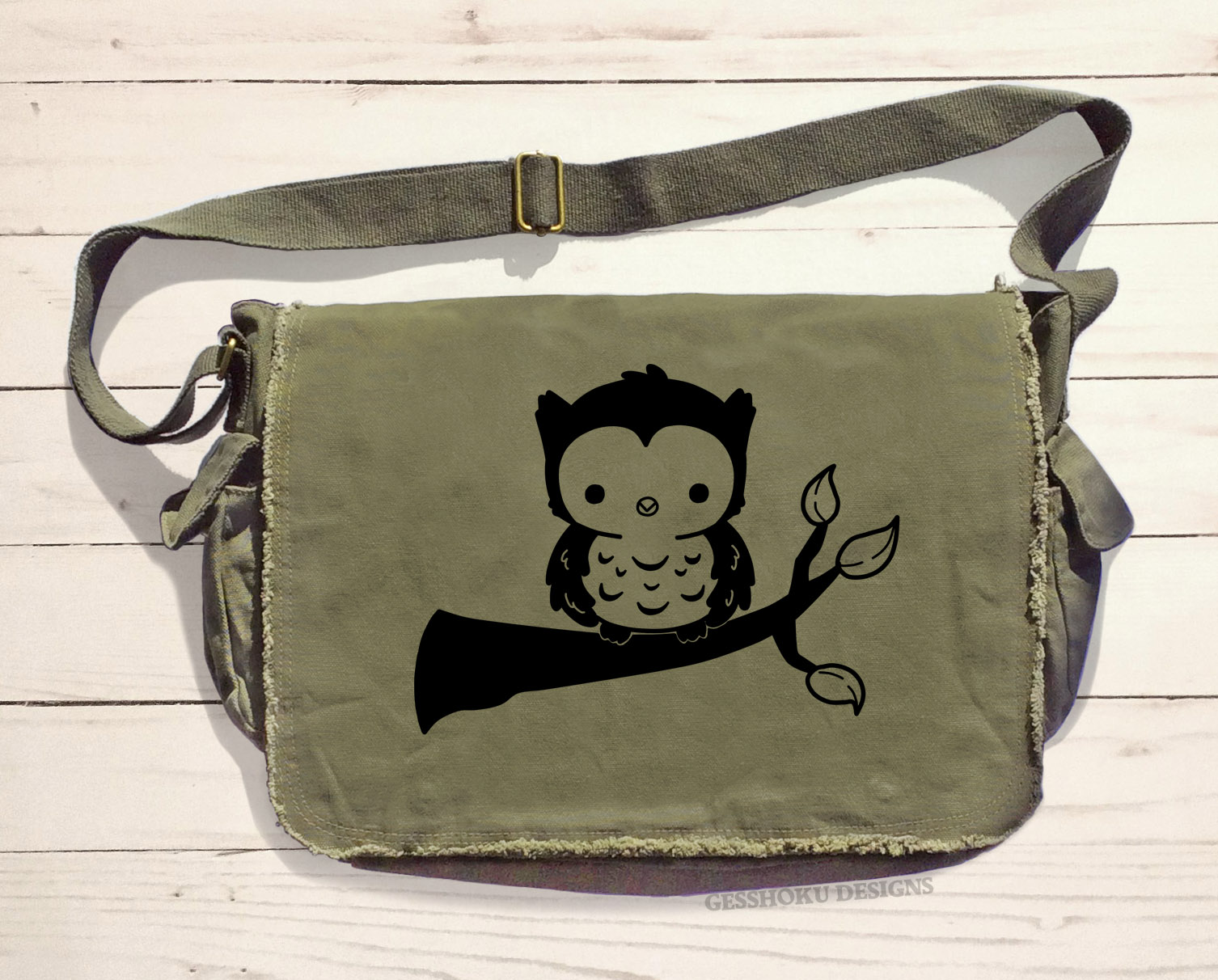 Fluffy Owl Messenger Bag - Khaki Green
