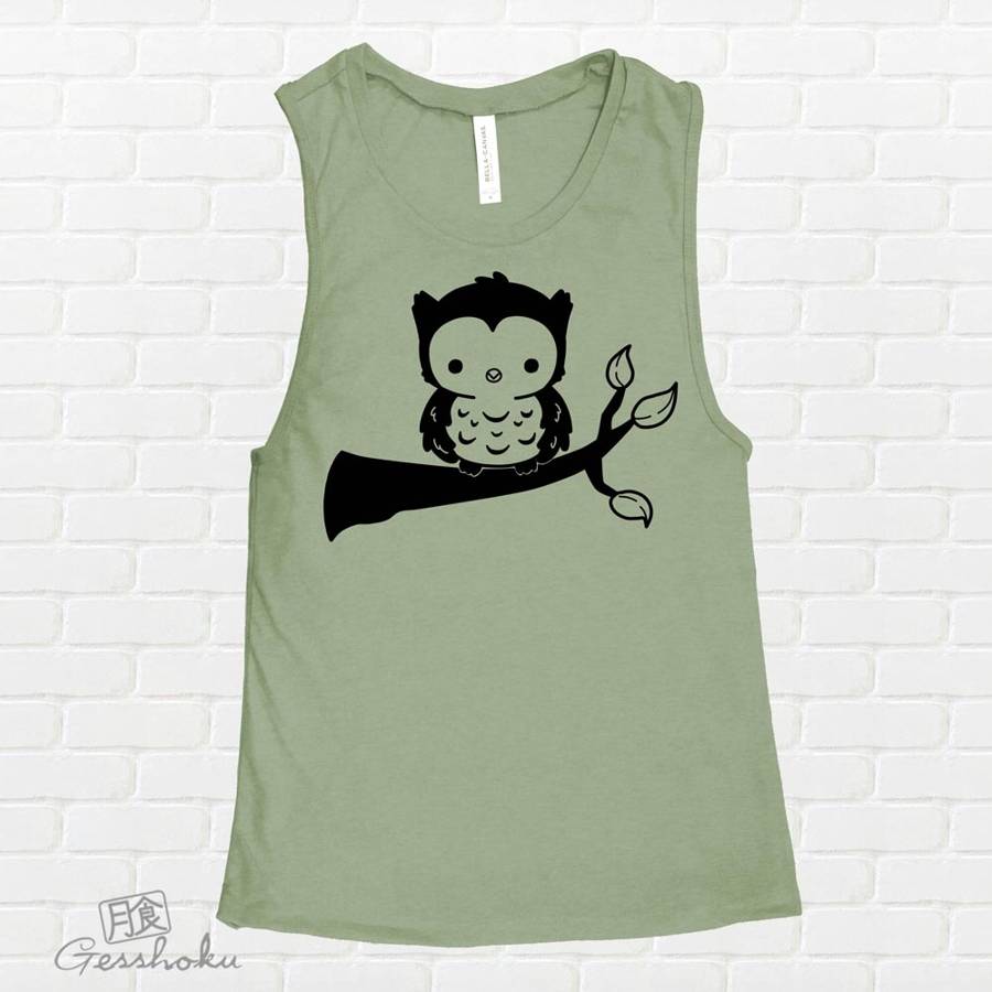 Fluffy Owl Sleeveless Top - Zen Green