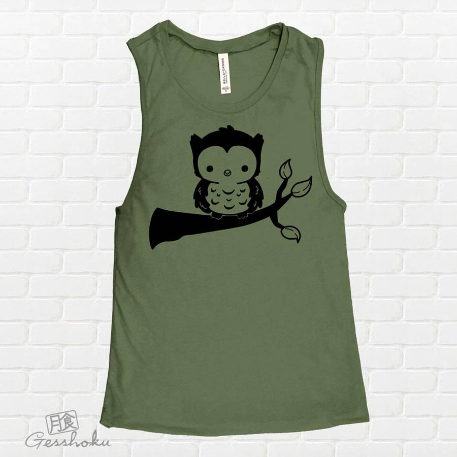 Fluffy Owl Sleeveless Top - Olive Green