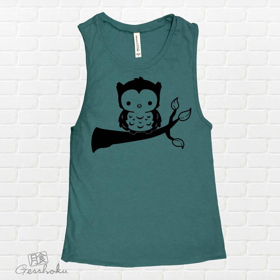 Fluffy Owl Sleeveless Top - Dark Heather Teal