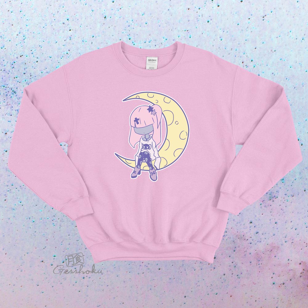 Pastel Moon Yume Kawaii Color-Print Crewneck Sweatshirt - Light Pink