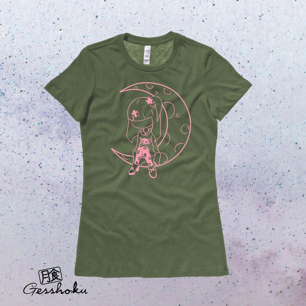 Pastel Moon Ladies T-shirt - Olive Green