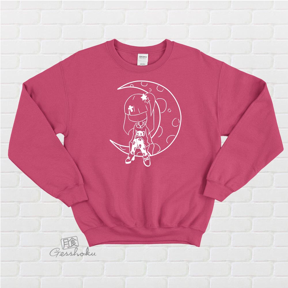 Pastel Moon Crewneck Sweatshirt - Hot Pink