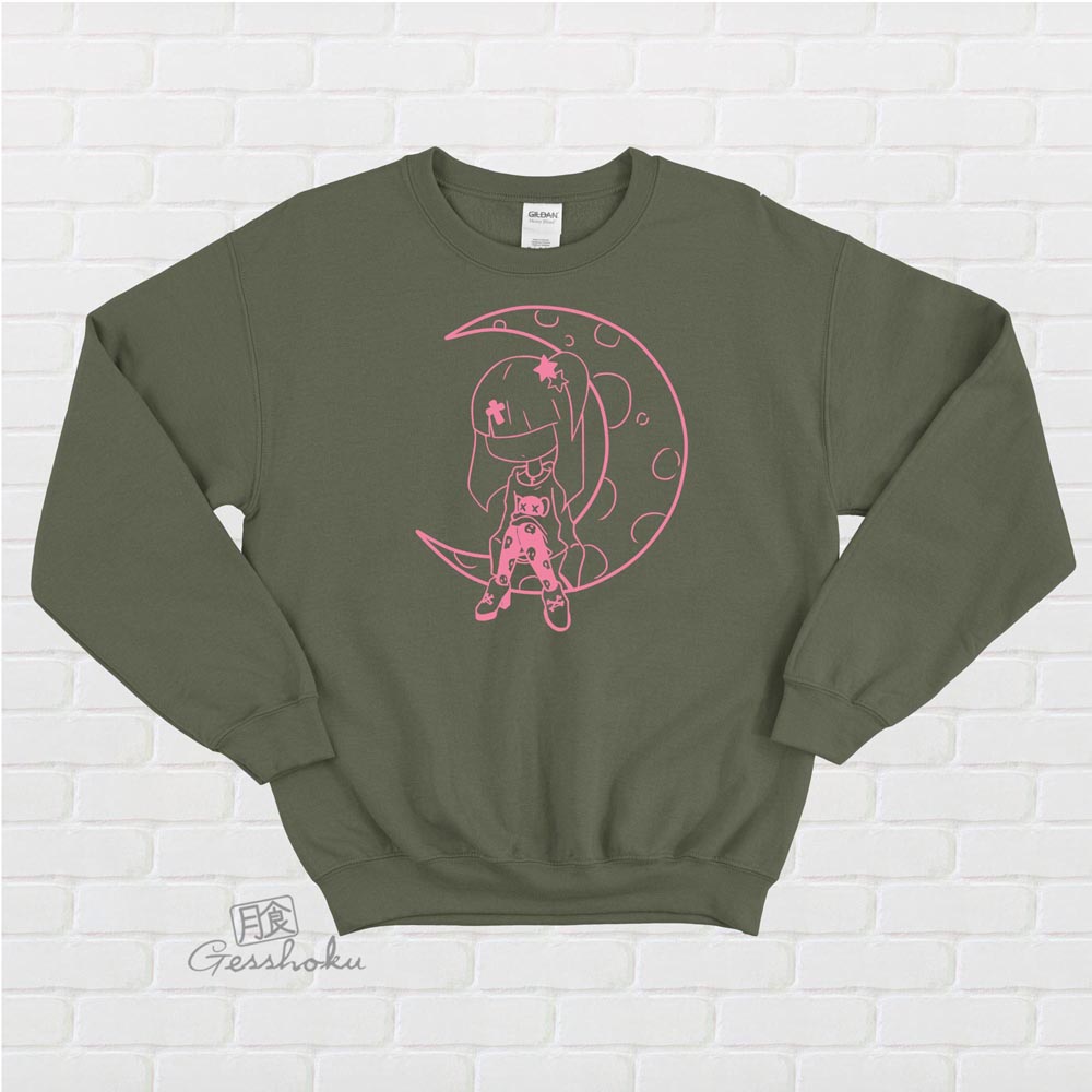 Pastel Moon Crewneck Sweatshirt - Khaki Green