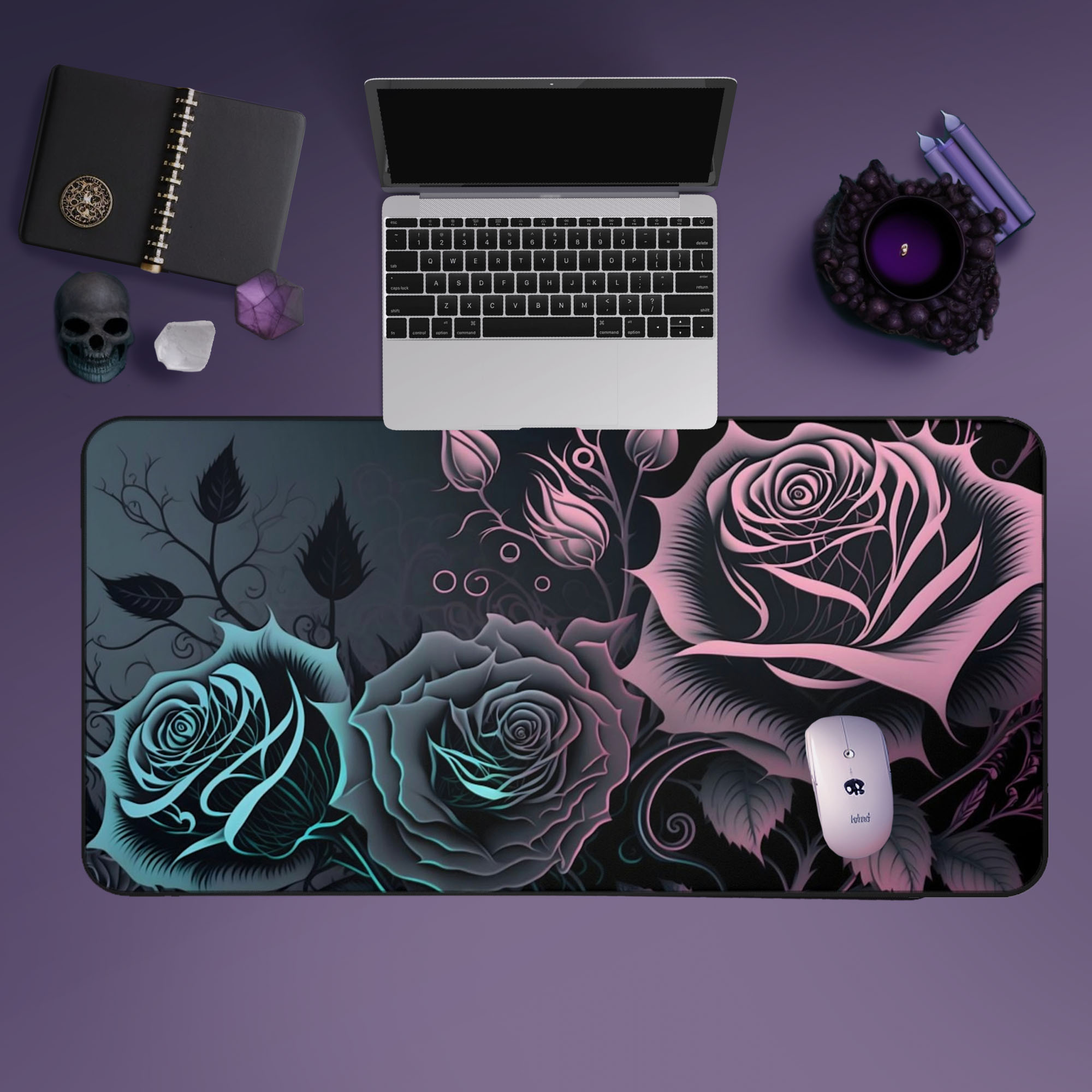 Pastel Goth Roses Desk Mat -