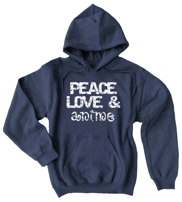 Peace, Love & Anime Pullover Hoodie - Heather Navy